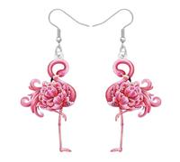 BONSNY Cute Pink Tropical Cocktail Flamingo Dangle Earrings Summer Beach Party Jewellery Stainless Steel Fish Hook Gifts for Women Novelty Hypoallergenic Accessories (Pink)