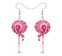 BONSNY Cute Pink Tropical Cocktail Flamingo Dangle Earrings Summer Beach Party Jewellery Stainless Steel Fish Hook Gifts for Women Novelty Hypoallergenic Accessories (Rose)