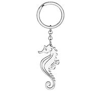 BONSNY Cute Stainless Steel Ocean Animal Hippocampus Keychain Seahorse Charm Gift for Women Car Keys Purse Accessory (SK044-Silver)
