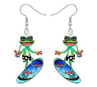 BONSNY Dangle Cute Funky Green Frog Earrings Animals Novelty Hypoallergenic Jewellry For Women Girl Kids Gifts (Sky)