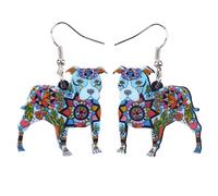 BONSNY Dog Collection “BUSTER” PIT BULL Dog Statement Acrylic Pop-Art Long Drop Dangle Women Earrings (Multoclolor)