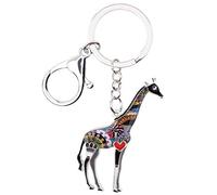 BONSNY Enamel Alloy Africa Giraffe Keyring Keychain Cute Jewellery For Women Girl Wallet Car Key Charm Gift (Black)