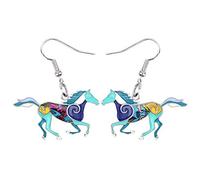 BONSNY Enamel Alloy Colorful Horse Earrings for Women girls Kids Animal Lover Statement Jewellery (Blue)