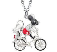 BONSNY Enamel Alloy Cycling Mouse Necklace Rat Pendant Cartoon Jewellery for Women Girl Charm Gift (Black)