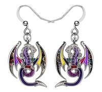 BONSNY Enamel Fantasy Colorful Dragon Dinosaur Earrings for Women Kids Jewelry Novelty Funny Charms Original Design (Voilet)