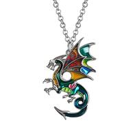 BONSNY Enamel Fantasy Dragon Dinosaur Necklaces Pendant for Women Jewelry Lucky Symbol Multicolor (Green)