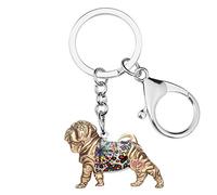 Bonsny Enamel Metal Chinese SharPei Dog Keychains Key Car Purse Bags PETS Charms Gifts gold Size: Medium