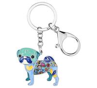 BONSNY Enamel Metal Floral Pug Dog Keychains for Women Key Car Purse Bags Charms (Blue)