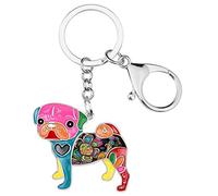 BONSNY Enamel Metal Floral Pug Dog Keychains for Women Key Car Purse Bags Charms (Multicoloured)