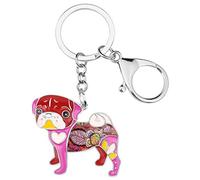 BONSNY Enamel Metal Floral Pug Dog Keychains for Women Key Car Purse Bags Charms (Red)