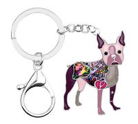 BONSNY Enamel Metal Heart Rhinestone Boston Terrier Dog Key Chains For Women Kids Car Purse bag Rings Charms Pets Gift (Purple)
