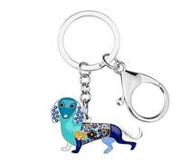 BONSNY Enamel Metal Heart Rhinestone Dachshund Dog Key Chains For Women Kids Car Purse bag Rings Charms Pets Gift (Blue)