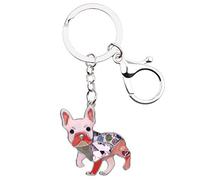 BONSNY Enamel Metal Heart Rhinestone French Bulldog Key Chains For Women Kids Car Purse bag Rings Charms Pets Gift (Pink)