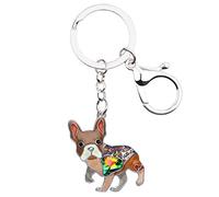 BONSNY Enamel Metal Heart Rhinestone French Bulldog Key Chains For Women Kids Car Purse bag Rings Charms Pets Gift (Brown)