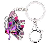 BONSNY Enamel Metal Rhinestone Floral Cute Butterfly Keychains Key Car Charms Accessories (Purple)