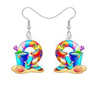 BONSNY Hawaiian Tropical Beach Dangle Earrings Summer Luau Party with Crab Float, Surfboard, Palm Tree, Coconut Drink, Seashell Rainbow Swimming ring Designs,Sandcastle Bucket Gifts Charm (Rainbow)