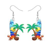 BONSNY Hawaiian Tropical Beach Dangle Earrings Summer Luau Party with Crab Float, Surfboard, Palm Tree, Coconut Drink, Seashell Rainbow Swimming ring Designs,Sandcastle Bucket Gifts Charm (Multicolor)