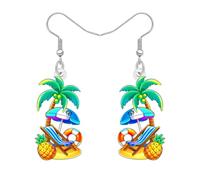 BONSNY Hawaiian Tropical Beach Dangle Earrings Summer Luau Party with Crab Float, Surfboard, Palm Tree, Coconut Drink, Seashell Rainbow Swimming ring Designs,Sandcastle Bucket Gifts Charm (Colorful)