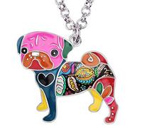 BONSNY Love Heart Enamel Zinc Alloy Metal Pug Dog Necklace Bulldog Animal Pendant 18" (Multicolor)