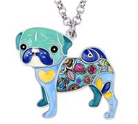 BONSNY Love Heart Enamel Zinc Alloy Metal Pug Dog Necklace Bulldog Animal Pendant 18" (Navy)