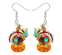 BONSNY Novelty Thanksgiving Turkey Dangle Earrings, Funny Cartoon Acrylic Fall Harvest Festival Drop Jewelry for Women,Ideal Hostess Gift,Colorful Fall Pumpkin Holiday Accessory, M, Acrylic Stainless