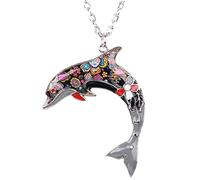 BONSNY Ocean Collection “BLUE” Statement Enamel Alloy Dolphin Necklace Pendant 18" (Grey)