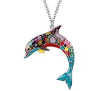 BONSNY Ocean Collection “BLUE” Statement Enamel Alloy Dolphin Necklace Pendant 18" (Multicolor)