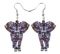 BONSNY Signature Wildlife Collection "SUNRISE" Jungle Safari Wild Elephant Drop Dangle Statement Women Earrings Jewelry (Grey)