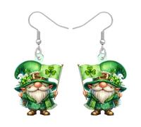 BONSNY St. Patrick Day Gnome Dangle Earrings for Women, Cute Irish Leprechaun Lucky Shamrock Green Clover Festive Holiday Jewelry Saint Paddy Parade Party Accessories Spring Seasonal Luck Ornament