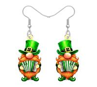 BONSNY St. Patrick Day Gnome Dangle Earrings for Women, Cute Irish Leprechaun Lucky Shamrock Green Clover Festive Holiday Jewelry Saint Paddy Parade Party Accessories Spring Seasonal Luck Ornament