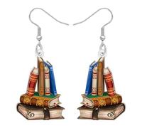 BONSNY Stacked Books Dangle Earrings,Back to School Teacher Gift Jewellery for WomenAntique Style Literary Book Lover Accessories Funny Novelty Hypoallergenic Charms (Colorful)