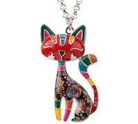 BONSNY Statement Enamel Alloy Chain Cat Necklaces Pendant Original Design For Women Girls (Multicolor)