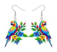BONSNY Tropical Parrot Dangle Earrings for Women, Lightweight Funny Acrylic Bird Statement Jewelry, Hawaii Vacation Beach Summer Accessories Gift, M, Acrylic Stainless Steel, No Gemstone