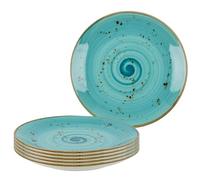 Bonsoo Porcelain Dinner Plate, Breakfast Plate, Dishwasher, Microwave, Scratch-Resistant, Elegant Hand-Painted Plate, Plate Set for 6 People (Turquoise - Black Speckled), YO-AJNT-8I87