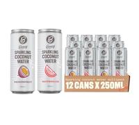 Bonsoy Sparkling Coconut Water 6x Watermelon & 6x Passionfruit |12 x 250ml Cans | Lightly Fizzy Flavoured Coconut Water | No Added Sugar | Refreshing & Healthy Vegan Sparkling Drink