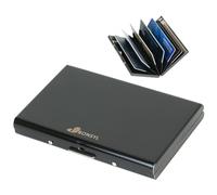 BONSYL® Credit Card Holders with 6 PVC Slots for Women Men, Slim RFID Blocking Security Stainless Steel Metal Wallet, for Protector Your Cards Information. (6 Card/Black)
