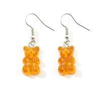 Bontand 1 Pair Cute Handmade Resin Colorful Cartoon Animal Bear Earring Unique Candy Color Drop Earring Funny Party Jewelry Gift for Women Girls