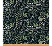 Bontanical Fabric by The Yard Cartoon Floral Branches Doodle Theme Upholstery Fabric for Chairs and Home DIY Projects Nature Theme Decorative Waterproof Fabric 2 Yards,(L184*W150cm) Dark Green
