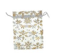 Bontannd 25pcs 12cmx16cm Snowflake White Organza Wedding Favours Merry Christmas Baking Packaging Bags Kids Gifts Bag
