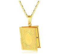 Bontannd Islam Allah Muslim Necklace Quran Book Openable Pendant Photo Locket Box Islamic Jewelry for Men Women, Gold