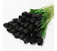 Bontannd Pu Real Touch Artificial Black Rose Tulip Gorgeous Latex Flower Stamens Wedding Fake Flower Dcor Home Party Memorial 10pcs/lot