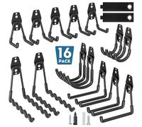 BONTEC 16 Pack Black Garage Hooks, Heavy Duty Wall Mount Holds up to 439 kg on Wood/Brick, 188 kg on Drywall, U, J and Wave Types, Bike Wall Mount, Garden Tool Storage, Shed and Ladder Organiser