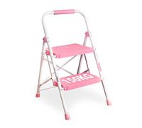 BONTEC 2 Step Ladder, Capacity 150KG with Wide Anti-Slip Pedals, Folding Steel Step Stool, Sponge Handlebar, Lightweight Portable Ladder Suitable for Home, Kitchen, Pantry, Indoor/Outdoor Use, Pink