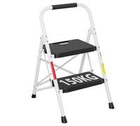 BONTEC 2 Step Ladder, Capacity 150KG with Wide Anti-Slip Pedals, Folding Steel Step Stool, Sponge Handlebar, Lightweight Portable Ladder Suitable for Home, Kitchen, Pantry, Indoor/Outdoor Use, White