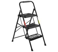 BONTEC 3 Step Ladder, Folding Steel Step Stool with Wide Anti-Slip Pedals and Sponge Handle, Capacity 150kg, Lightweight Portable Stepladder, Foldable Small Ladder for Home Kitchen Office, Black