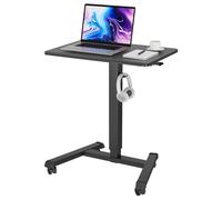 BONTEC 65 ? 45cm Mobile Standing Desk with 4 Rolling Castors, Stand Up Desk on Wheels, Height Adjustable Standing Desk, Over-bed Table for Living