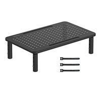 BONTEC Adjustable Monitor Riser for Desk, Ergonomic Metal Stand with 3 Height Levels (100/120/140mm), Mesh Surface for Airflow, Up to 20KG, Computer Stand, Cable Ties Included