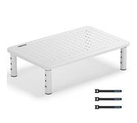 BONTEC Adjustable Monitor Riser Stand with 3 Height Levels, Ergonomic Metal Stand for Computer, Laptop, Printer, Mesh Surface for Better Airflow, Up to 20KG, Cable Management, White, Desk Accessories