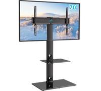 BONTEC Floor TV Stand for 30-70 inch TVs, Swivel Height Adjustable, 40 kg | Max VESA 600x400 mm, tempered glass shelves, cable management, no drilling, quick assembly, living rooms, bedrooms, black
