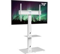 BONTEC Floor TV Stand for 30-70 inch TVs, Swivel Height Adjustable, 40 kg | Max VESA 600x400 mm, tempered glass shelves, cable management, no drilling, quick assembly, living rooms, bedrooms, white